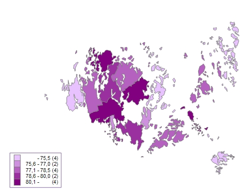 Karta som visar sysselsättningsgraden per kommun