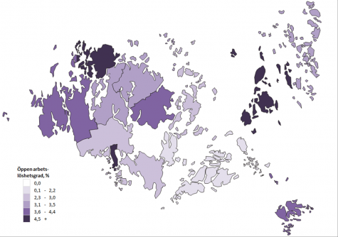 Karta som visar den öppna arbetslöshetsgraden per kommun