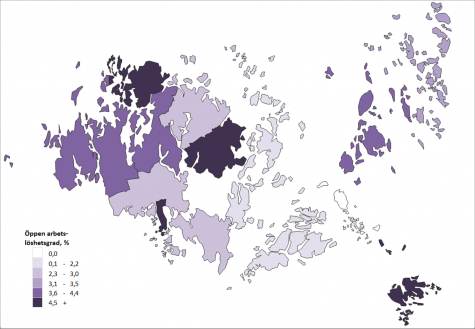 Karta som visar den öppna arbetslöshetsgraden per kommun
