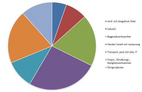 Cirkeldiagram som visar antalet företag fördelat per bransch