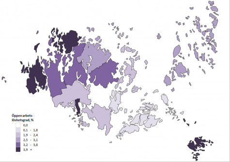 Karta som visar den öppna arbetslöshetsgraden per kommun
