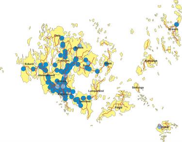 Karta som illustrerar var trafikolyckorna inträffat