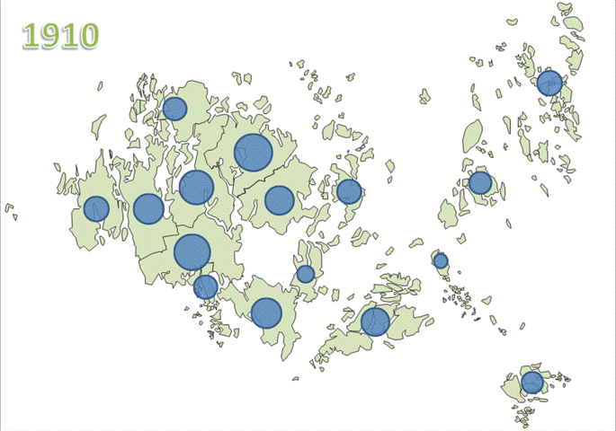 Befolkningskarta 1910-2021, rörlig karta
