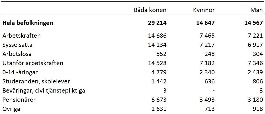 Tabell som visar befolkningen efter huvudsaklig verksamhet (preliminära uppgifter)