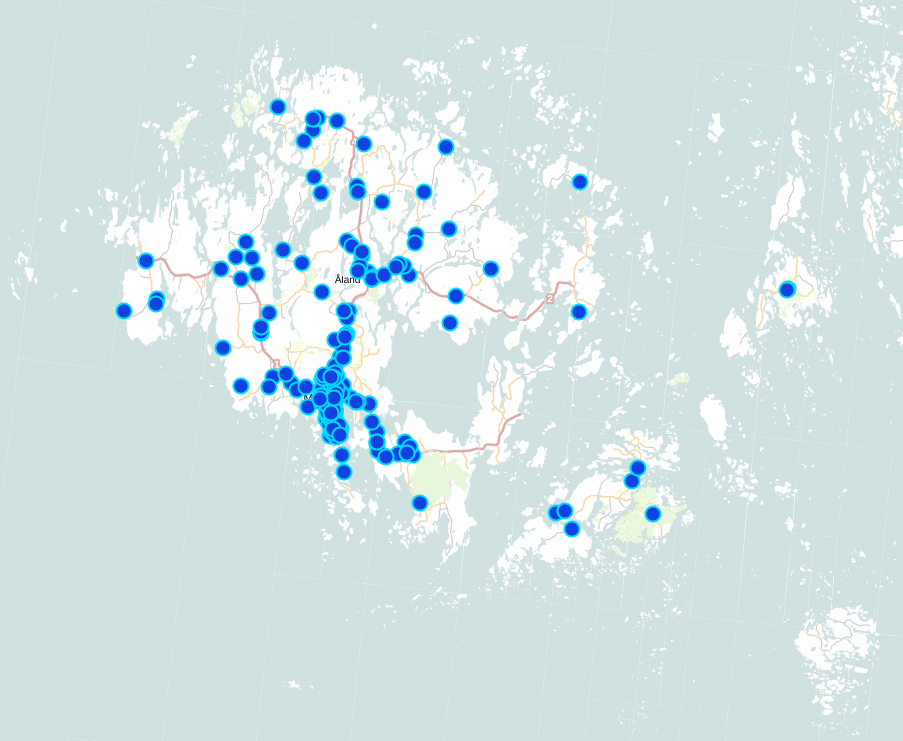 Karta som visar trafikolyckornas position kvartal 1 år 2020