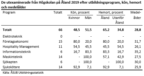 De utexaminerade från Högskolan 2019 efter utbildningsprogram, hemort och medelålder