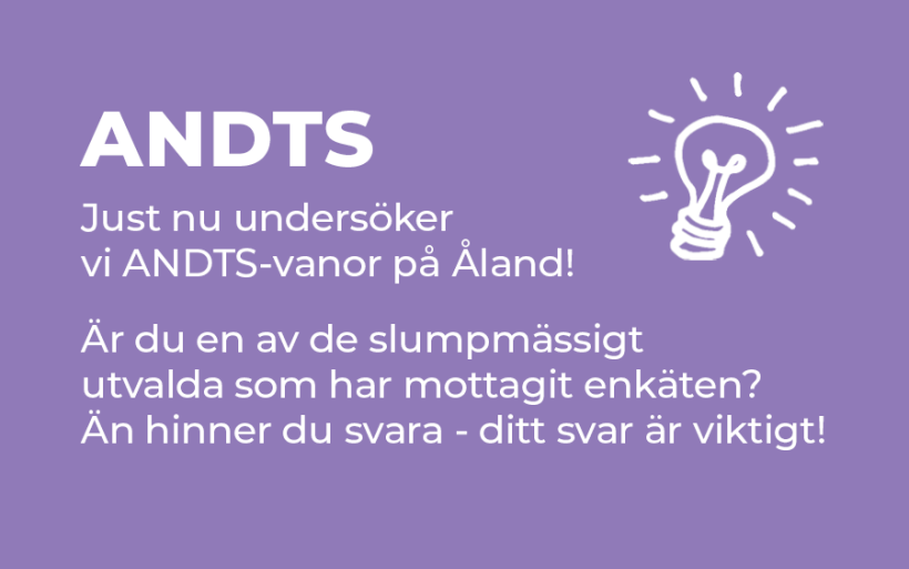 Bilden visar en puff för ÅSUBs enkät om ANDTS-vanor på Åland